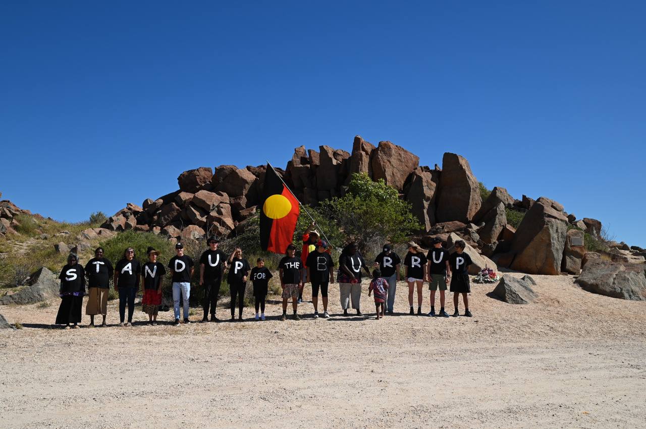 Protest at Burrup Hub. Photo credit: Nancy Miles-Tweedie